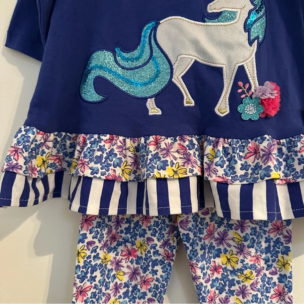 NEW NWT Rare Editions size 18 months Unicorn 2 piece Outfit Mixed Print